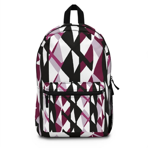 Backpack - Large Water-Resistant Bag, Mauve Pink And Black Geometric