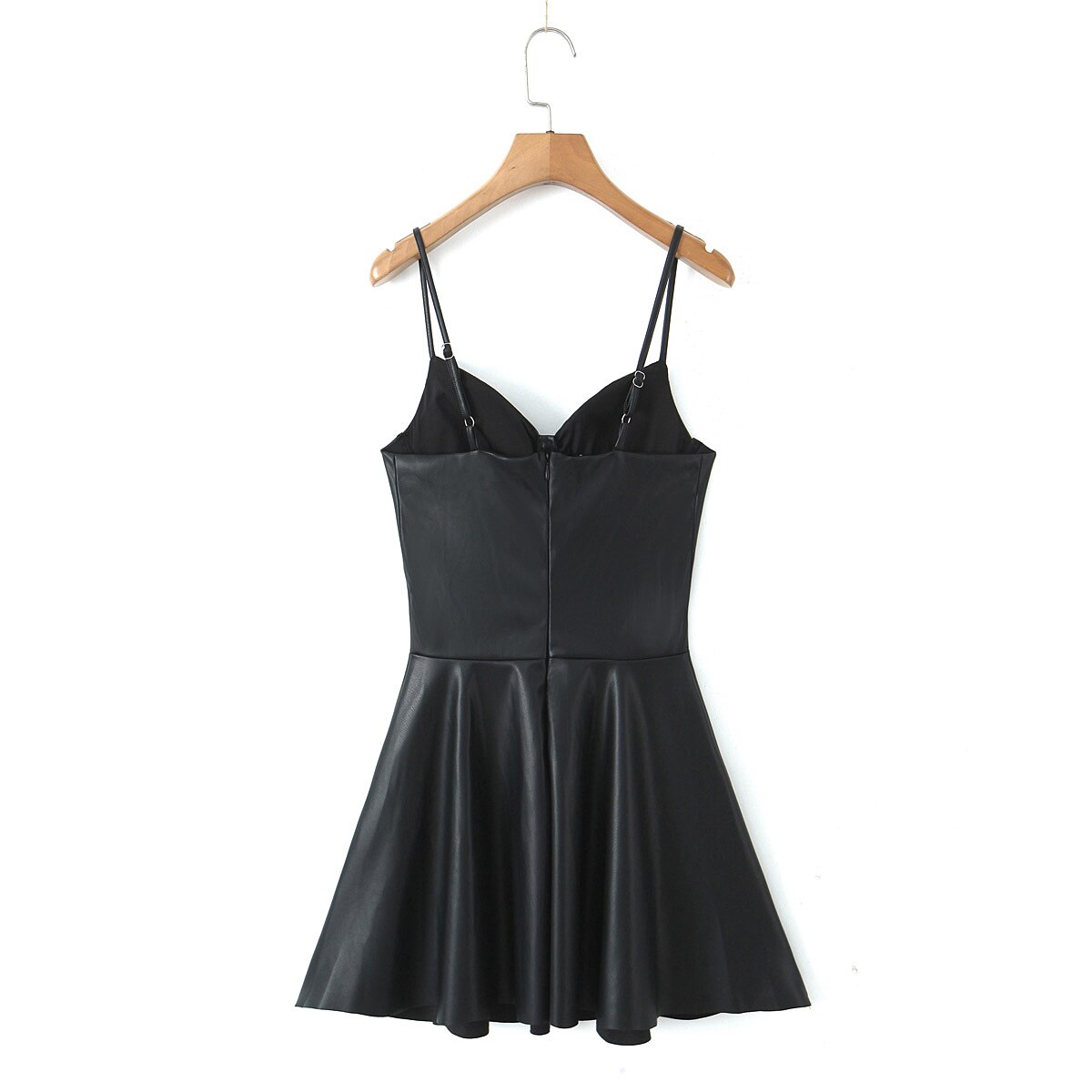 Sexy V neck Chest Corset Style PU Leather Sling Dress