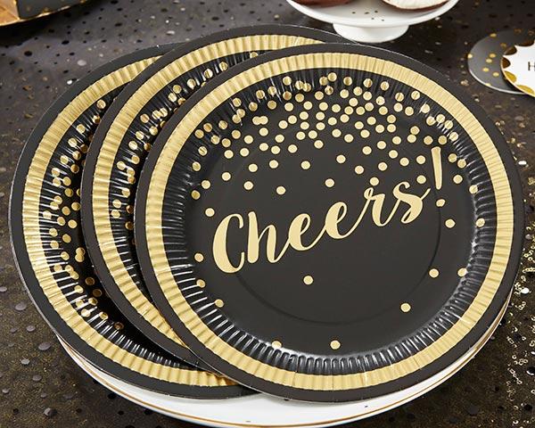 Gold Foil Cheers 9 in. Premium Paper Plates - Party Time (Set of 8)