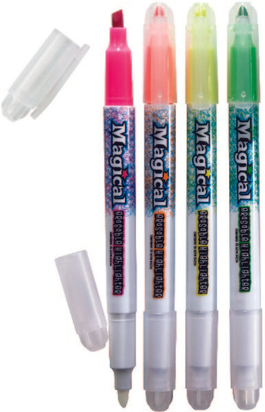 Magical Highlighters - 4 Count, Erasable, Assorted Colors, Chisel Tip