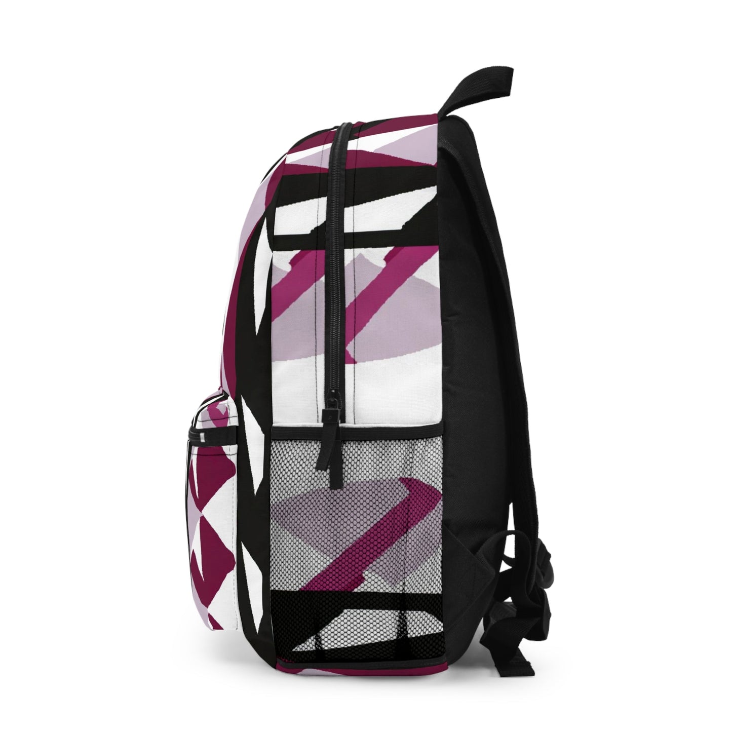 Backpack - Large Water-Resistant Bag, Mauve Pink And Black Geometric