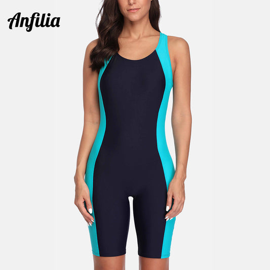 Anfilia One Piece Women Pro Sports Swimwear Boyleg Knee-length Sport