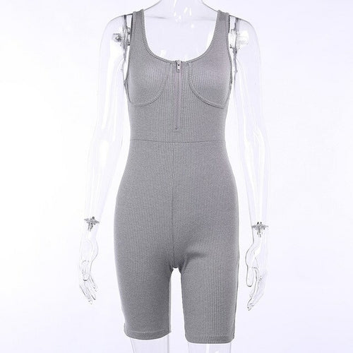 Black Grey Knit Ribbed Bodycon Playsuit Sexy Biker Shorts Jumpsuit