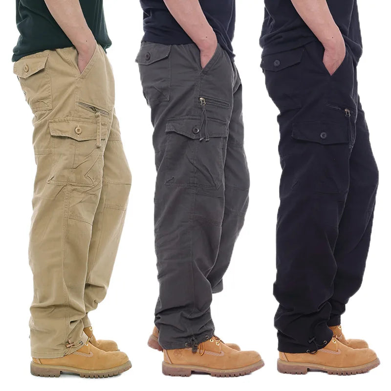 Simple cotton overalls men's casual pants elastic waist plus size
