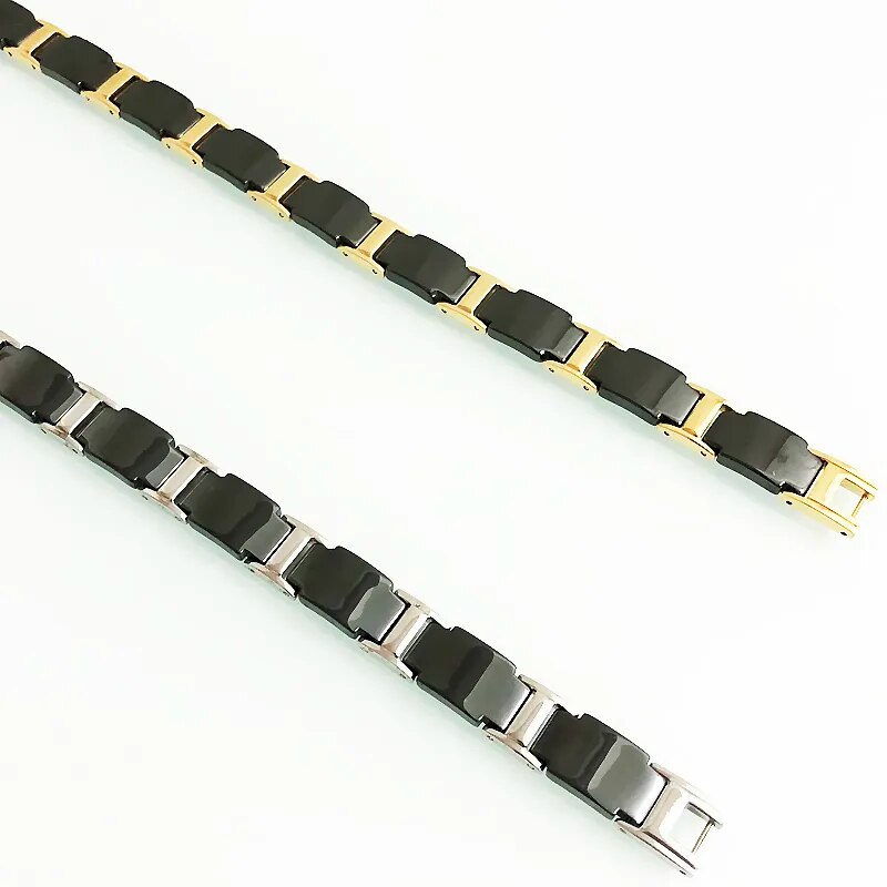 Health Benefit Magnetic Therapy Men's Bracelets Black Ceramic Gold
