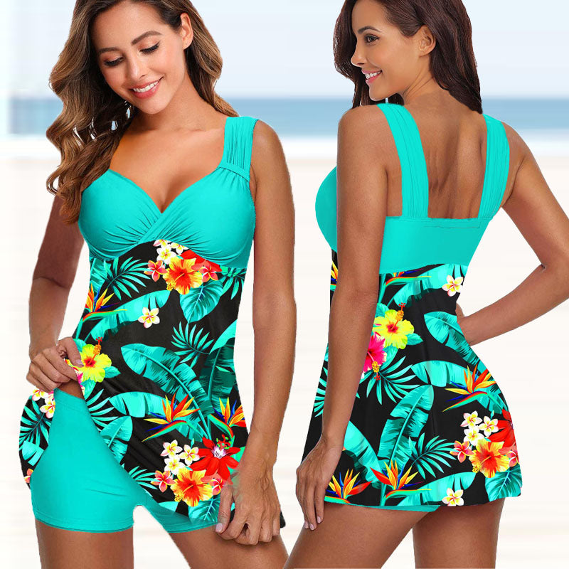 Plus Size Two Pieces Swimsuits Swimwear Women Flower Print Summer