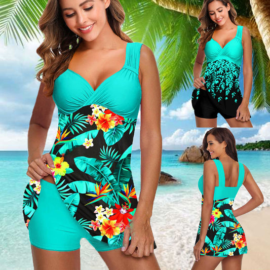 Plus Size Two Pieces Swimsuits Swimwear Women Flower Print Summer