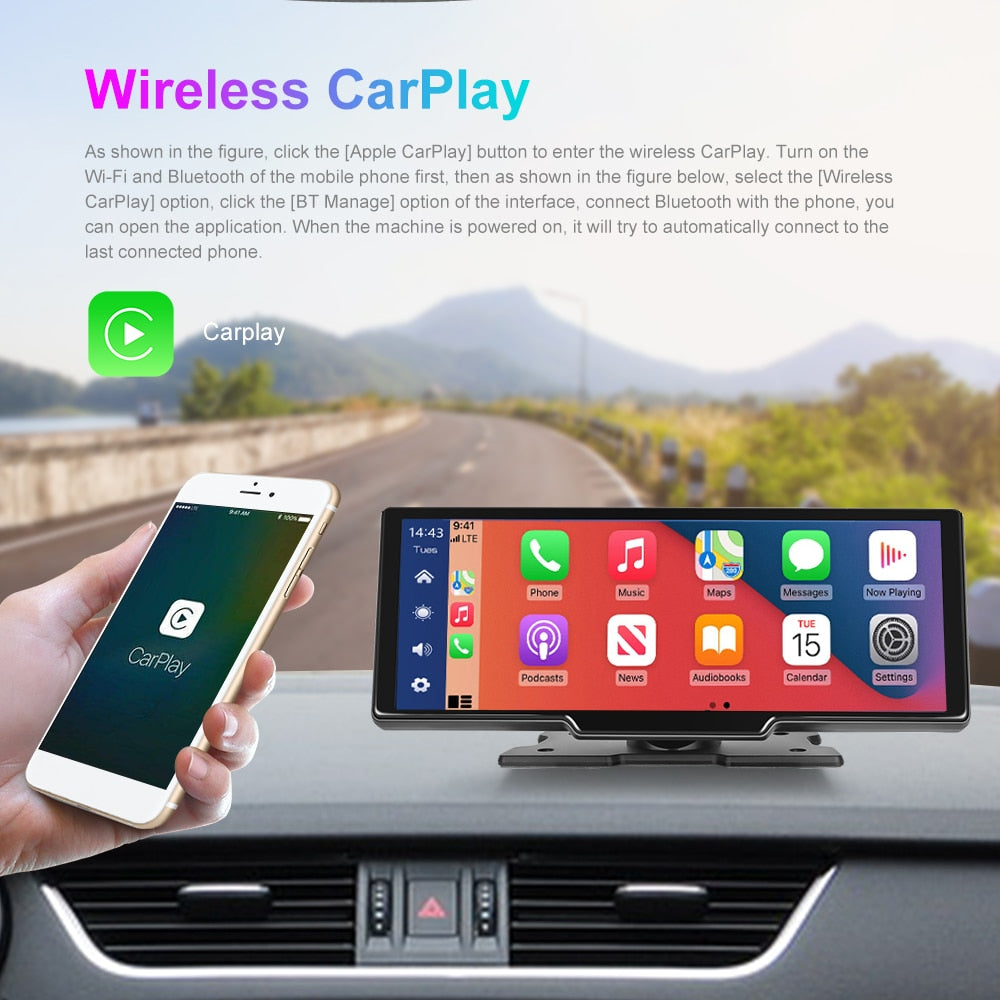 Podofo 9" Car Radio Multimedia Video Player Wireless Carplay Android