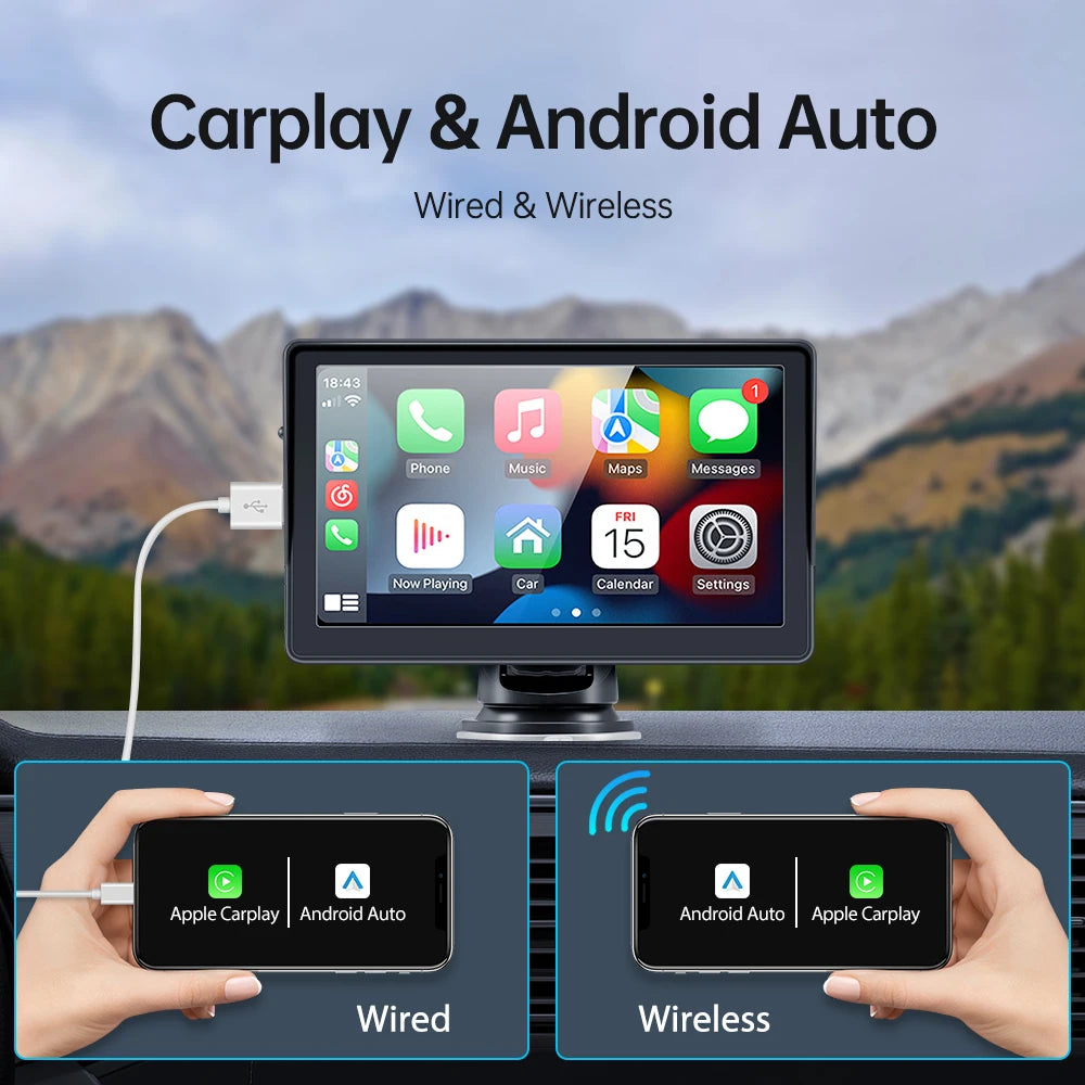 Portable 7 Inch Car Radio Multimedia Video Player Wireless Carplay