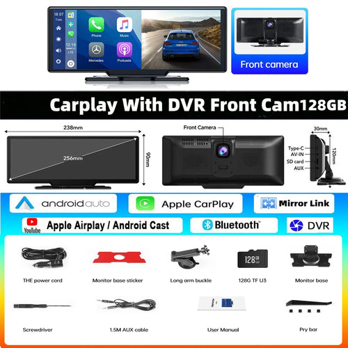 TOGUARD 10inch Dual Lens Wireless Car play Screen Android Auto Car