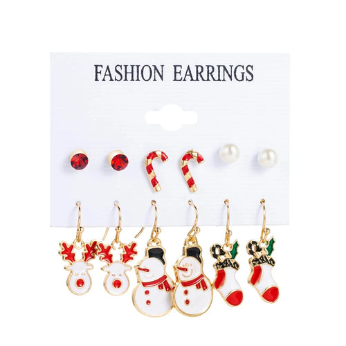 FNIO Fashion Christmas Earrings Santa Claus Elk Snowflake Snowman Tree