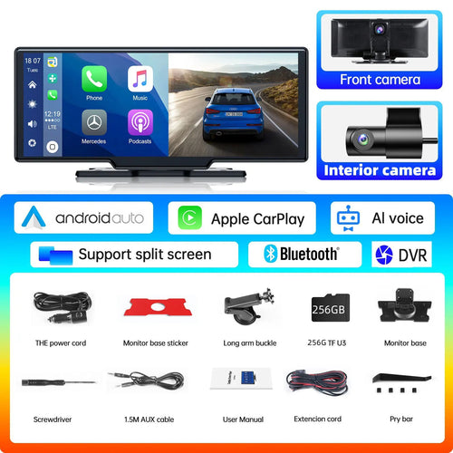 TOGUARD 10inch Dual Lens Wireless Car play Screen Android Auto Car