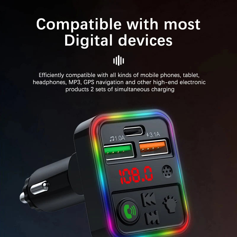 Car Bluetooth Adapter 5.3 FM Radio Transmitter MP3 Music Player