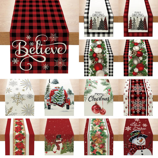 Christmas Table Runner Xmas Linen Table Flag Cover Merry Christmas