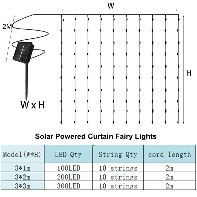 Solar Curtain Light Outdoor Waterproof Solar Fairy Garland String