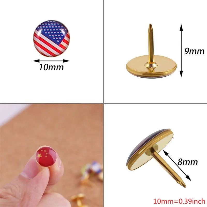 194 Pack Multifunctional National Flag Thumb Nails Push Pins for