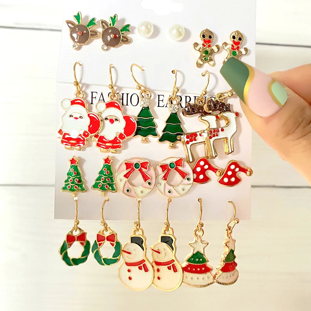 FNIO Fashion Christmas Earrings Santa Claus Elk Snowflake Snowman Tree