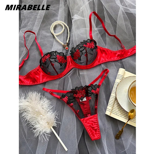 MIRABELLE Fancy Lingerie Floral Lace Bra Set 2 Piece Luxury Underwear