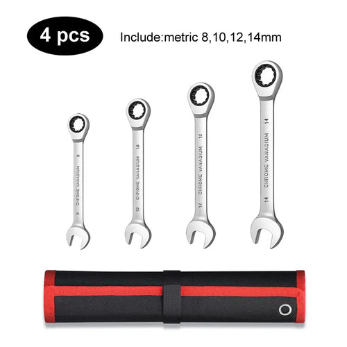 Ratcheting Combination Wrench Set,12 Point Box End and Open End Wrench