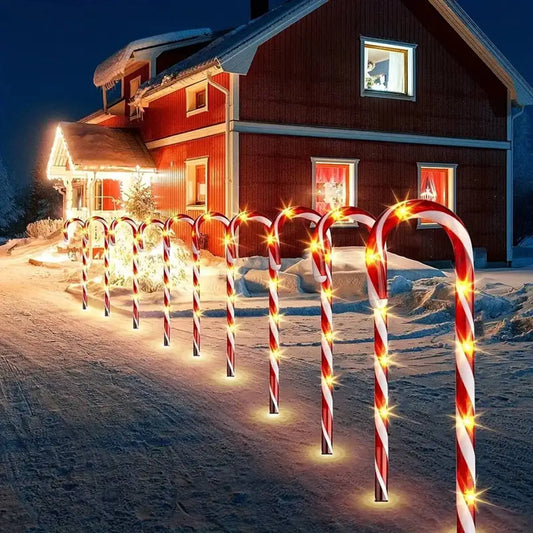 5PCS/Set Solar Operated Christmas Candy Cane Pathway Markers Lights