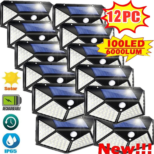 2/4/6/8/12Pcs 100 LED Solar Wall Light Outdoor Solar Lamp PIR Motion