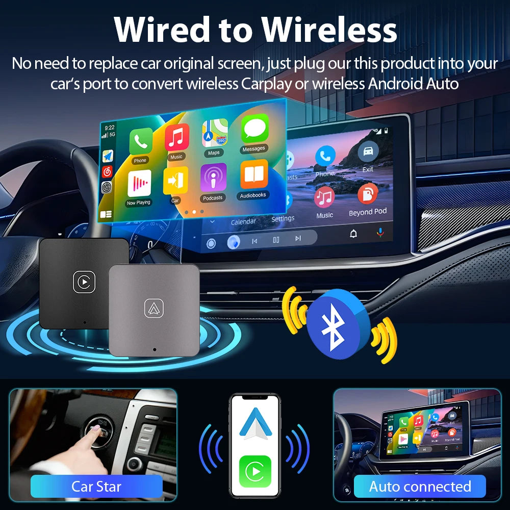 Podofo Android Auto AI Box Wireless Android Auto Adapter Carplay