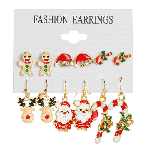 FNIO Fashion Christmas Earrings Santa Claus Elk Snowflake Snowman Tree