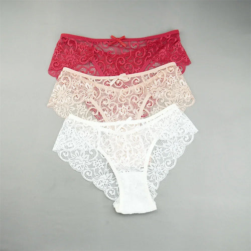 3pcs/set Sheer Lace Women Briefs Sexy Ladies Floral Mesh Underpants