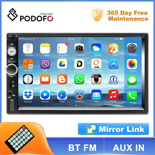 Podofo 2 din Car Radio 7" HD Autoradio Multimedia Player 2DIN Touch