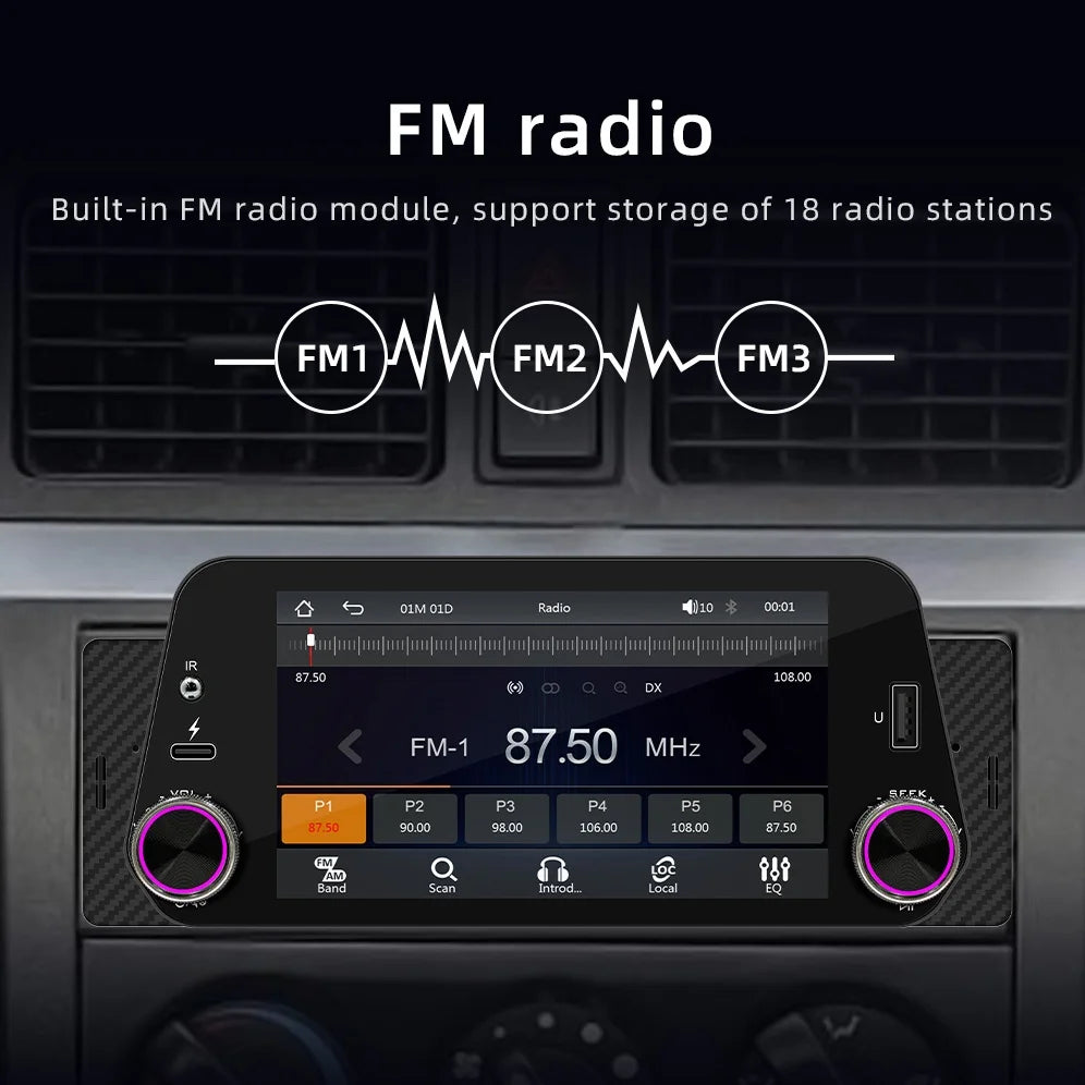 1Din Car Radio Multimedia Player Carplay&Android Auto Display