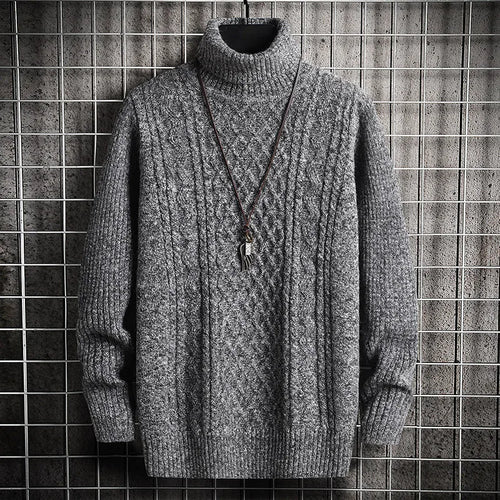 2024 Men's Winter Warm Turtleneck Sweaters Knitted Thick Pullover