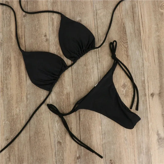 Summer Swimsuit Women Sexy Bikini Set Push-up Padded Bra Thong Two