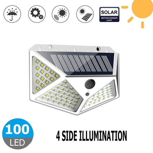100 LED Solar Wall Lamp 4 Sides Luminous With Motion Sensor Human