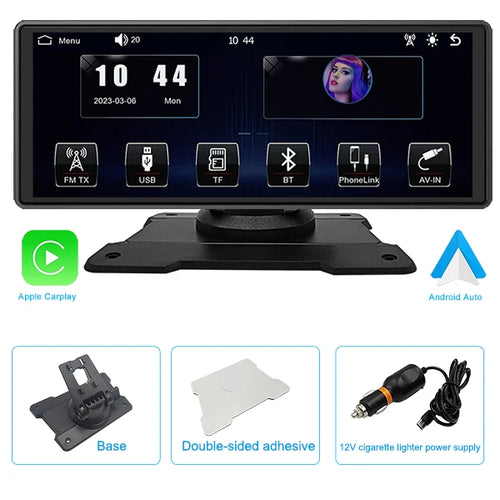 10.26" HD Dash Cam Wireless Carplay & Android Auto Car DVR  WiFi GPS