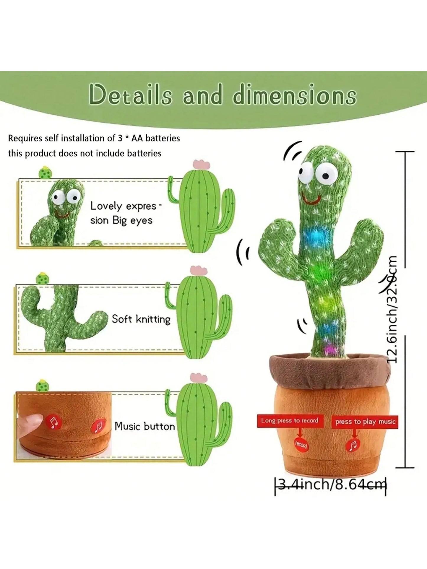 1pc-Dancing Talking Cactus Toys For Baby Boys And Girls, Singing