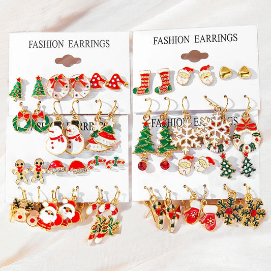 FNIO Fashion Christmas Earrings Santa Claus Elk Snowflake Snowman Tree