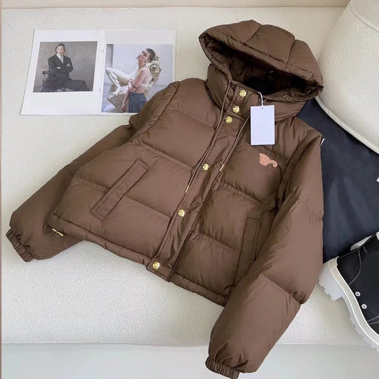 Autumn and winter dual wear thick plush women's down jacket brown
