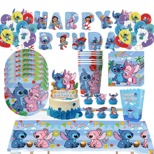 Lilo Stitch Kids Birthday Decorations Tableware Paper Cup Plate Banner