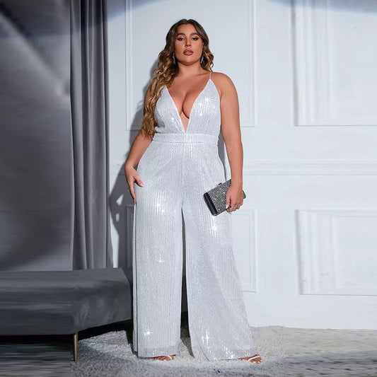 Plus Size Women Jumpsuits 2022 New Sleeveless Backless Solid Color