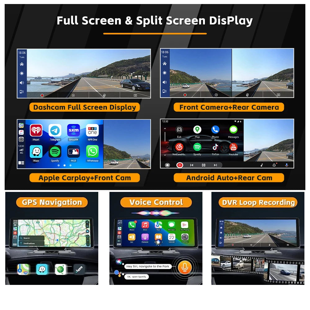 TOGUARD 2 In1 10" Car play Screen Wireless carplay Android Auto Car