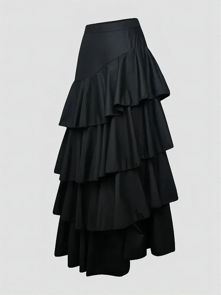 Plus Size Women Cake Long Skirt High Waist Layered Ruffle Maxi Skirt