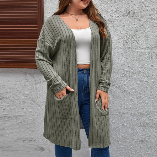 GIBSIE Plus Size Solid Rib Knit Open Front Cardigans Women Spring