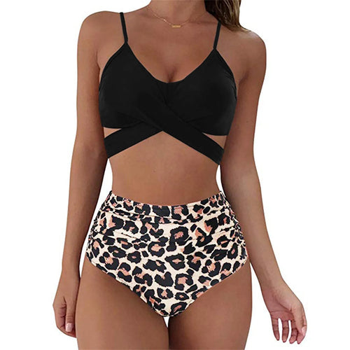 Women Sexy Leopard Print Bikini Set Push Up Bathing Swimwear High