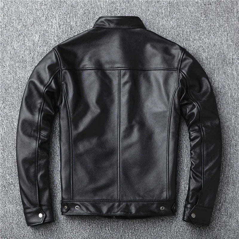 Free shipping.classic motor style,black genuine leather Jacket,fashion
