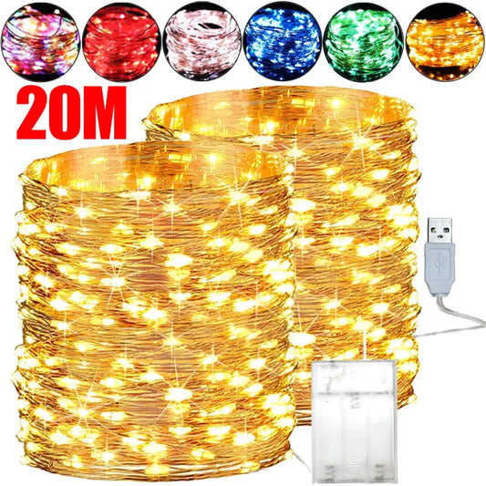 10/20M Copper Wire LED Lights String USB/Battery Waterproof Garland