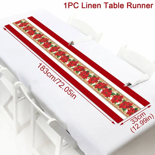 Christmas Table Runner Xmas Linen Table Flag Cover Merry Christmas