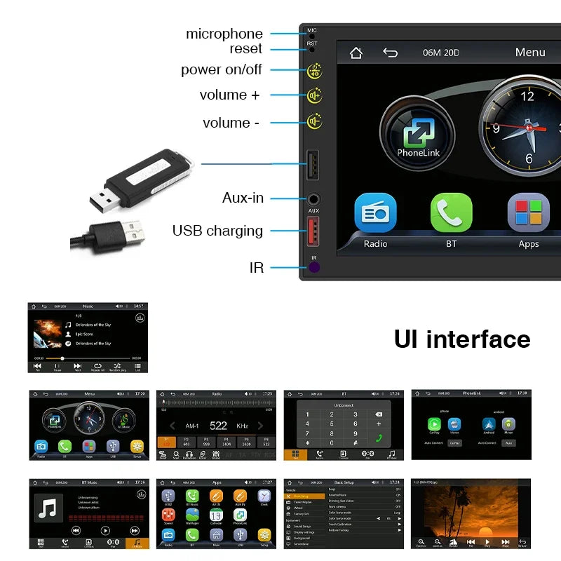 Bluetooth Car Radio 2 Din Android-Auto Wireless Apple CarPlay