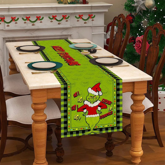 Linen Green Christmas Table Runner Merry Tablecloth Christmas Xmas