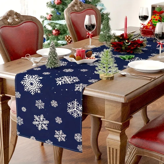 1pc Winter Snowflake Navy Blue Table Runner Christmas Kitchen Table