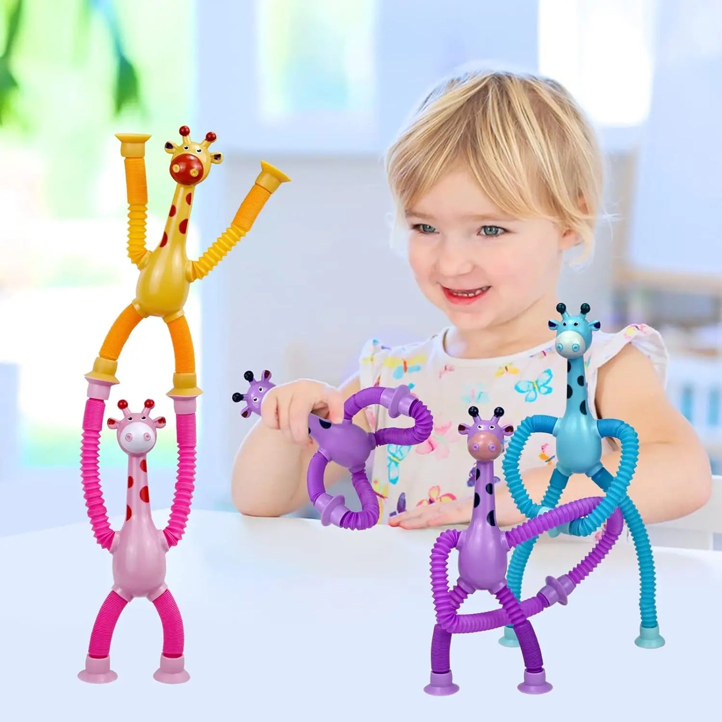 4 Pack Telescopic Suction Cup Giraffe Toy Sensory Tubes for Boys Girls